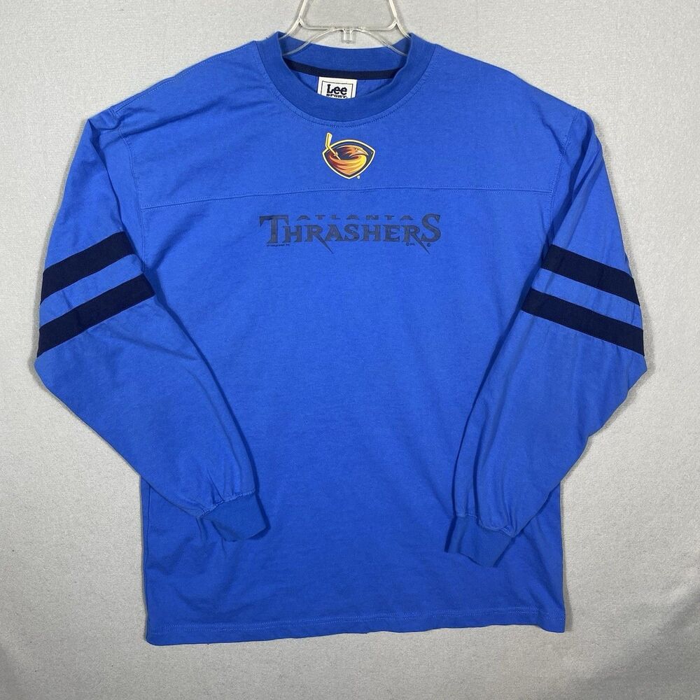 Lee Sport NHL Atlanta Thrashers Longsleeve Blue Shirt Mens L Y2K 100% Cotton
